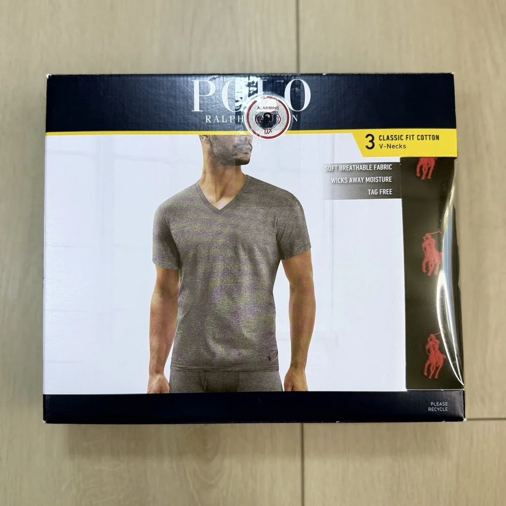 Polo Ralph Lauren‎ Mens V Neck Undershirt 3 Pack Size S Classic Fit Cotton NEW